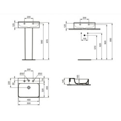 Ideal Standard Conca Ceram - Lavabo 500x450 mm, sans trop-plein, 3 trous pour robinet, blanc T378601
