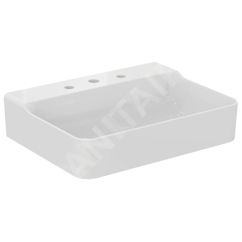 Ideal Standard Conca Ceram - Lavabo 600x450 mm, sans trop-plein, 3 trous pour robinet, blanc T379101 Ideal Standard Conca Ceram - Lavabo 600x450 mm, sans trop-plein, 3 trous pour robinet, blanc T379101
