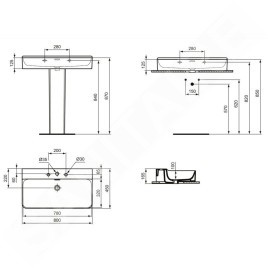 Ideal Standard Conca Ceram - Lavabo 800x450 mm, avec trop-plein, 3 trous pour robinet, blanc T379301