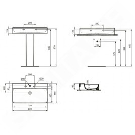 Ideal Standard Conca Ceram - Lavabo 800x450 mm, sans trop-plein, 3 trous pour robinet, blanc T379601