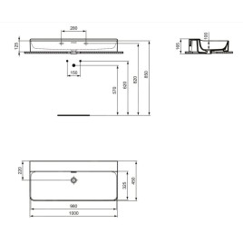 Ideal Standard Conca Ceram - Lavabo 1000x450 mm, avec trop-plein, sans trou pour robinet, blanc T379901