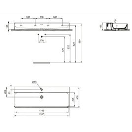 Ideal Standard Conca Ceram - Lavabo 1200x450 mm, avec trop-plein, 3 trous pour robinet, blanc T380401