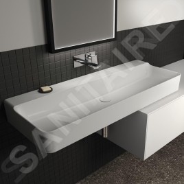 Ideal Standard Conca Ceram - Double-lavabo 1200x450 mm, sans trop-plein, sans trou pour robinet, blanc T380901