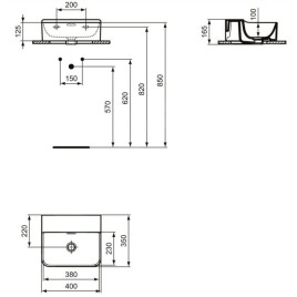 Ideal Standard Conca Ceram - Lave-main 400x350 mm, avec trop-plein, sans trou pour robinet, blanc T381101