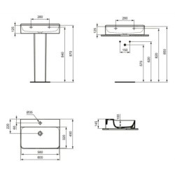 Ideal Standard Conca Ceram - Lavabo à poser 600x450 mm, sans trop-plein, trou pour robinet, blanc T382301