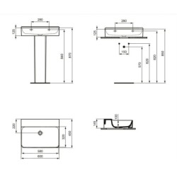 Ideal Standard Conca Ceram - Lavabo à poser 600x450 mm, sans trop-plein, sans trou pour robinet, blanc T382501