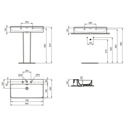 Ideal Standard Conca Ceram - Lavabo à poser 800x450 mm, avec trop-plein, 3 trous pour robinet, blanc T382701
