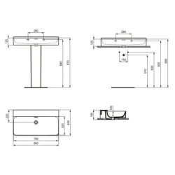 Ideal Standard Conca Ceram - Lavabo à poser 800x450 mm, avec trop-plein, sans trou pour robinet, blanc T382801
