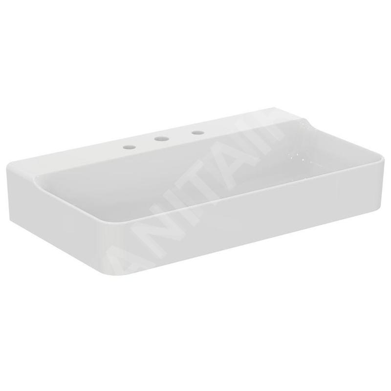 Ideal Standard Conca Ceram - Lavabo à poser 800x450 mm, sans trop-plein, 3 trous pour robinet, blanc T383001 Ideal Standard Conca Ceram - Lavabo à poser 800x450 mm, sans trop-plein, 3 trous pour robinet, blanc T383001