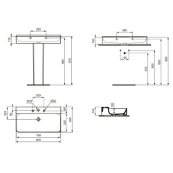Ideal Standard Conca Ceram - Lavabo à poser 800x450 mm, sans trop-plein, 3 trous pour robinet, blanc T383001