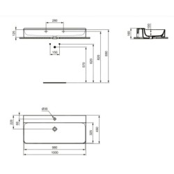 Ideal Standard Conca Ceram - Lavabo à poser 1000x450 mm, sans trop-plein, trou pour robinet, blanc T383501