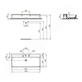 Ideal Standard Conca Ceram - Lavabo à poser 1000x450 mm, sans trop-plein, 3 trous pour robinet, blanc T383601