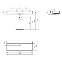Ideal Standard Conca Ceram - Double-lavabo à poser 1200x450 mm, sans trop-plein, sans trou pour robinet, blanc T384501