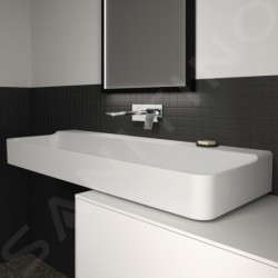 Ideal Standard Conca Ceram - Double-lavabo à poser 1200x450 mm, sans trop-plein, sans trou pour robinet, blanc T384501