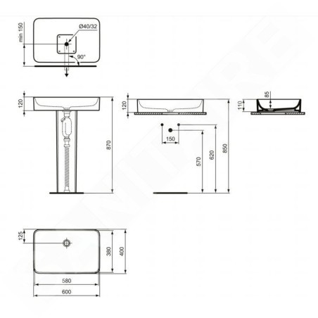 Ideal Standard Conca Ceram - Colonne 755x185x170 mm, blanc T388001
