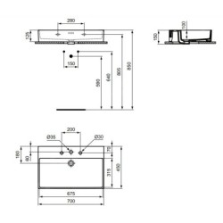 Ideal Standard Extra - Lavabo à poser 700x450 mm, avec trop-plein, 3 trous pour robinet, blanc T389501