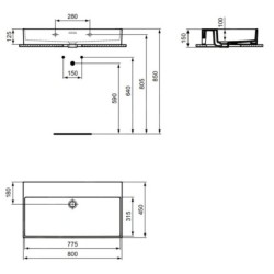 Ideal Standard Extra - Lavabo à poser 800x450 mm, avec trop-plein, sans trou pour robinet, blanc T390101