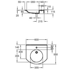 Geberit Publica - Lavabo adapté aux PMR, 600x550x115 mm, sans trop-plein, sans trou pour le robinet, blanc alpin 501.040.11.1