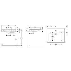 Geberit Publica - Lavabo adapté aux PMR, 700x550x115 mm, sans trop-plein, sans trou pour le robinet, blanc alpin 501.042.11.1