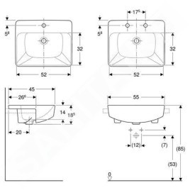 Geberit VariForm - Vasque semi-encastrée, 550x450 mm, avec trop-plein, trou pour robinetterie, blanc 500.681.01.1