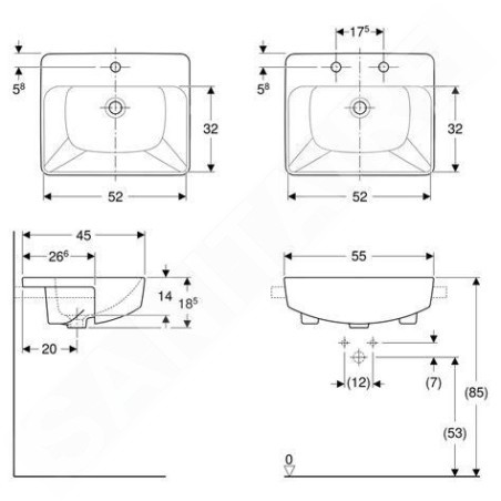 Geberit VariForm - Vasque semi-encastrée, 550x450 mm, avec trop-plein, trou pour robinetterie, blanc 500.681.01.1