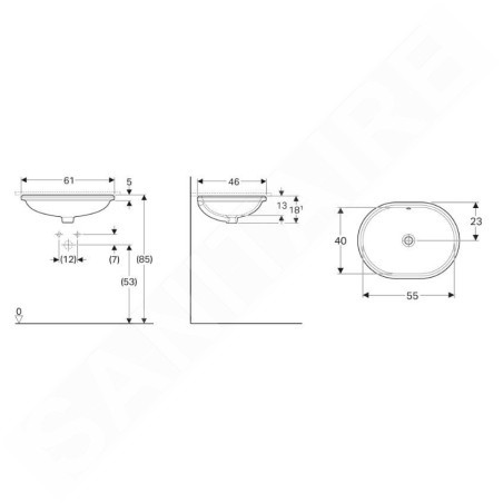 Geberit VariForm - Vasque à encastrer 610x460 mm, avec trop-plein, blanc 500.756.01.2