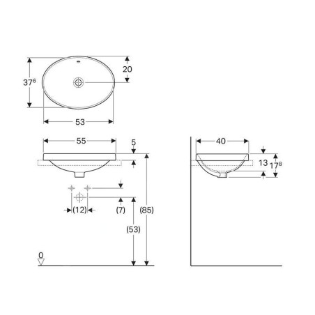 Geberit VariForm - Vasque à encastrer 550x400 mm, avec trop-plein, blanc 500.716.01.2