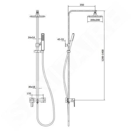 Cersanit Mille - Set de douche avec mitigeur, 20x20 cm, chrome S951-339