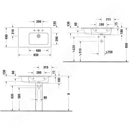 Duravit ME by Starck - Lavabo asymétrique 830x490 mm, 1 trou pour robinetterie à droite, blanc mat 2346833200