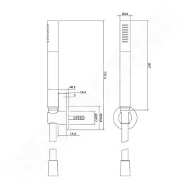 Cersanit Inverto - Set de pommeau de douche, support et flexible, noir S951-399