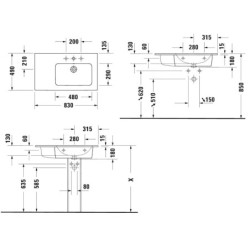 Duravit ME by Starck - Lavabo asymétrique 830x490 mm, WonderGliss, blanc mat 23468332601