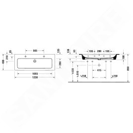 Duravit ME by Starck - Double-lavabo 1230 x 490 mm, avec 2 trous pour robinetterie, s WonderGliss, blanc mat 23611232241