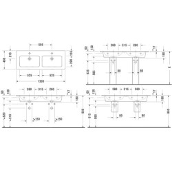 Duravit ME by Starck - Double-lavabo 1300x490 mm, avec 2 trous pour robinet, avec WonderGliss, blanc alpin 23361332001