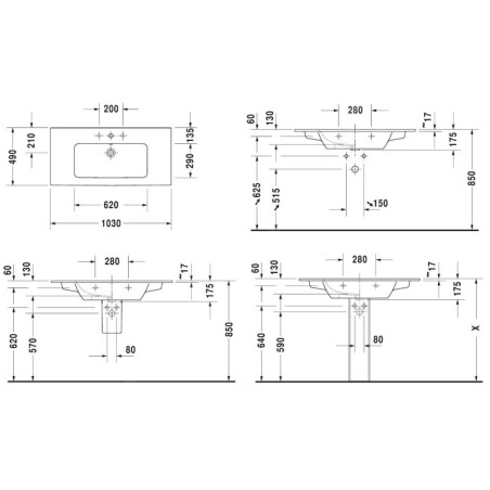 Duravit ME by Starck - Meuble-lavabo 1030x490 mm, avec 1 trou pour robinetterie, avec WonderGliss, blanc mat 23361032001