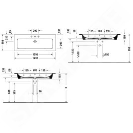 Duravit ME by Starck - Lavabo 1230x490 mm, avec WonderGliss, blanc 23611200601