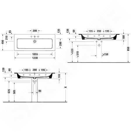 Duravit ME by Starck - Lavabo 1230x490 mm, avec WonderGliss, blanc 23611200601