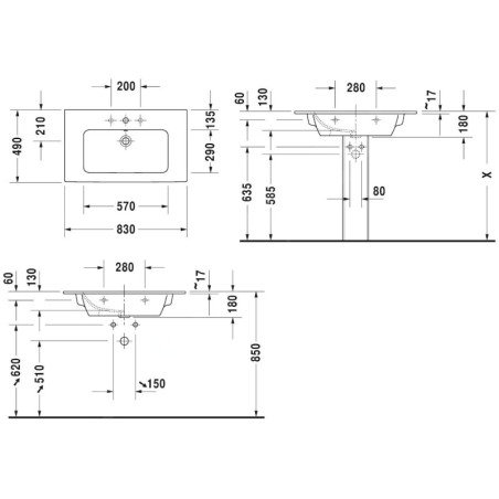 Duravit ME by Starck - Meuble-lavabo 830x490 mm, avec 1 trou pour robinetterie, blanc mat 2336833200