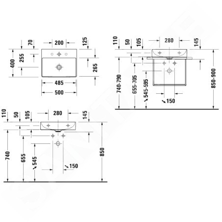 Duravit DuraSquare - Meuble-lavabo Compact 500x400 mm, DuraCeram, blanc 2356500070