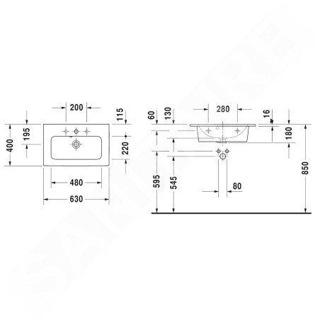 Duravit ME by Starck - Meuble-lavabo Compact, 630x400 mm, WonderGliss, blanc mat 23426332601