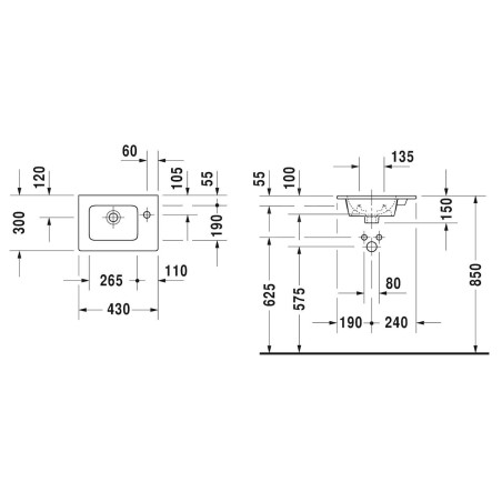 Duravit ME by Starck - Lave-mains pour meuble 430x300 mm, avec 1 trou pour robinetterie, blanc mat 0723433200