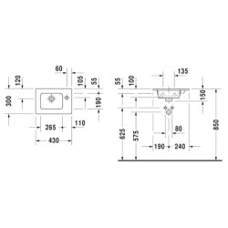 Duravit ME by Starck - Lave-mains pour meuble 430x300 mm, avec 1 trou pour robinetterie, blanc mat 0723433241