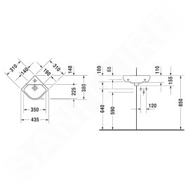 Duravit ME by Starck - Lave-mains d'angle 430x380 mm, avec 1 trou pour robinetterie, avec WonderGliss, blanc mat 07224332001