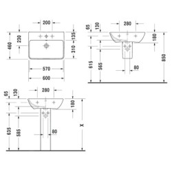 Duravit ME by Starck - Lavabo 600x460 mm, 1 trou pour robinetterie, blanc mat 2335603200