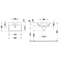 Duravit ME by Starck - Lavabo Compact, 600x400 mm, avec 1 trou pour robinetterie, avec WonderGliss, blanc mat 23436032001