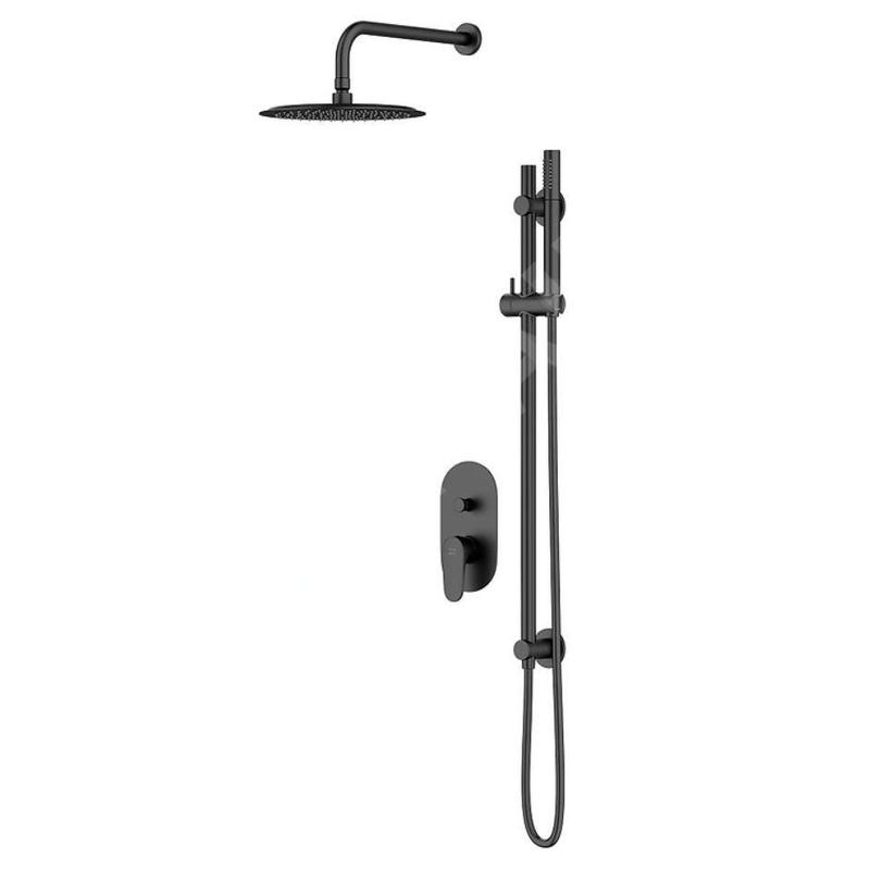 Cersanit Inverto - Set de douche avec mitigeur encastré, avec corps d’encastrement, diamètre 25 cm, noir S952-006