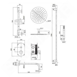 Cersanit Inverto - Set de douche avec mitigeur encastré, avec corps d’encastrement, diamètre 25 cm, noir S952-006
