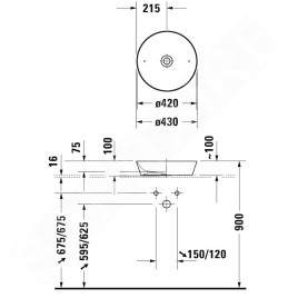 Duravit Cape Cod - Lavabo, diamètre 430 mm, DuraCeram, WonderGliss, blanc mat 23284332001