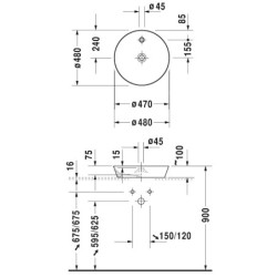 Duravit Cape Cod - Lavabo, diamètre 480 mm, 1 trou pour robinetterie, DuraCeram, blanc mat 2328483200