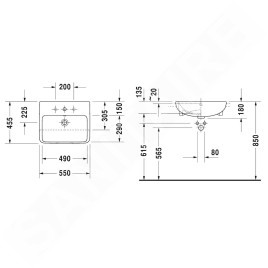 Duravit ME by Starck - Lavabo à encastrer 550x455 mm, avec trou pour robinetterie, avec WonderGliss, blanc mat 03785532001