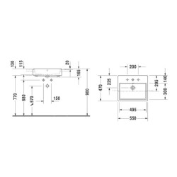 Duravit Vero Air - Lavabo semi-encastrable 550x470 mm, avec trop-plein, trou pour robinetterie, blanc 0382550000